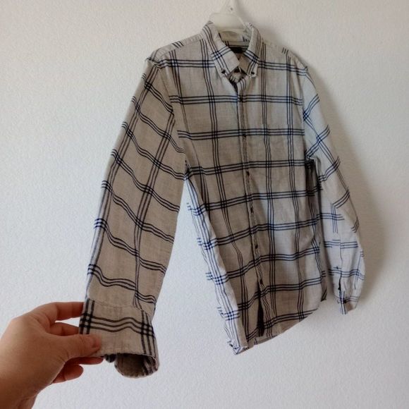 Banana Republic Men's Untucked Flannel Plaid Button Down Shirt Grey size Small - Picture 11 of 12
